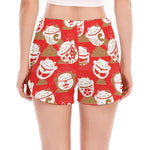 Japanese Lucky Cat Pattern Print Women's Split Running Shorts