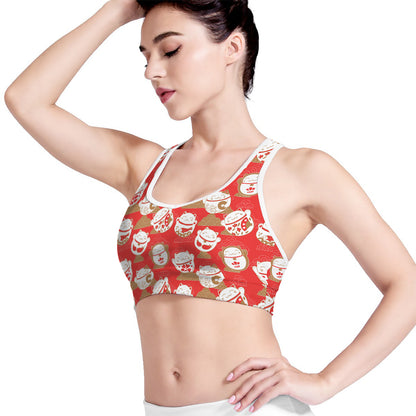 Japanese Lucky Cat Pattern Print Women's Sports Bra