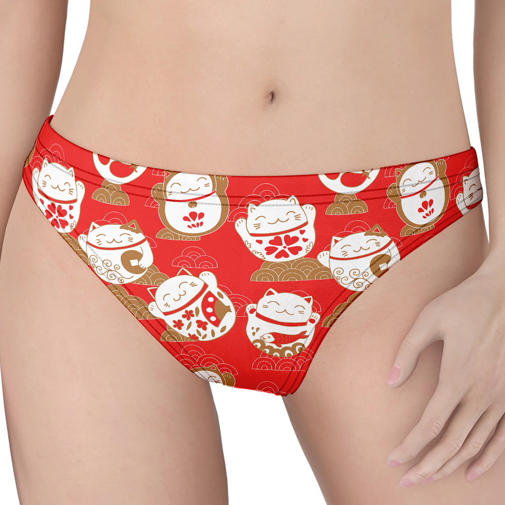 Japanese Lucky Cat Pattern Print Women's Thong