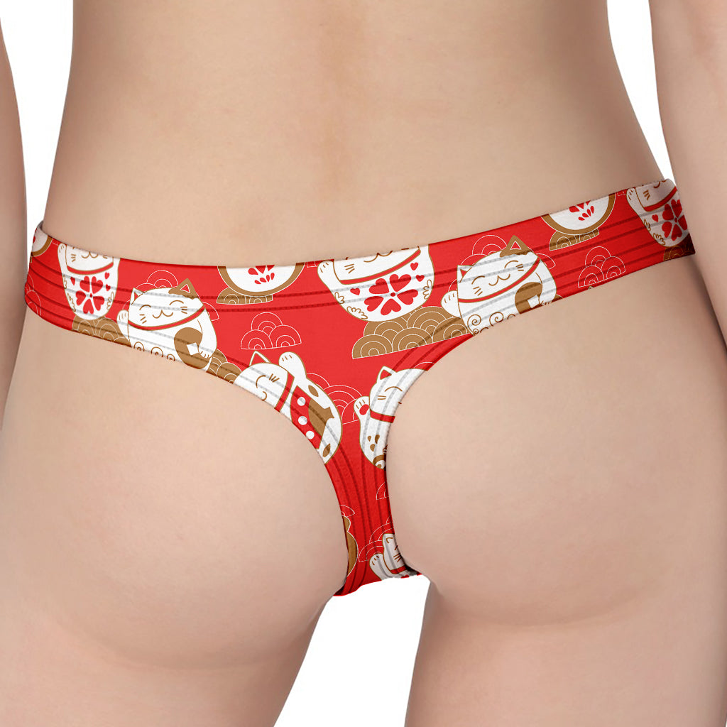 Japanese Lucky Cat Pattern Print Women's Thong