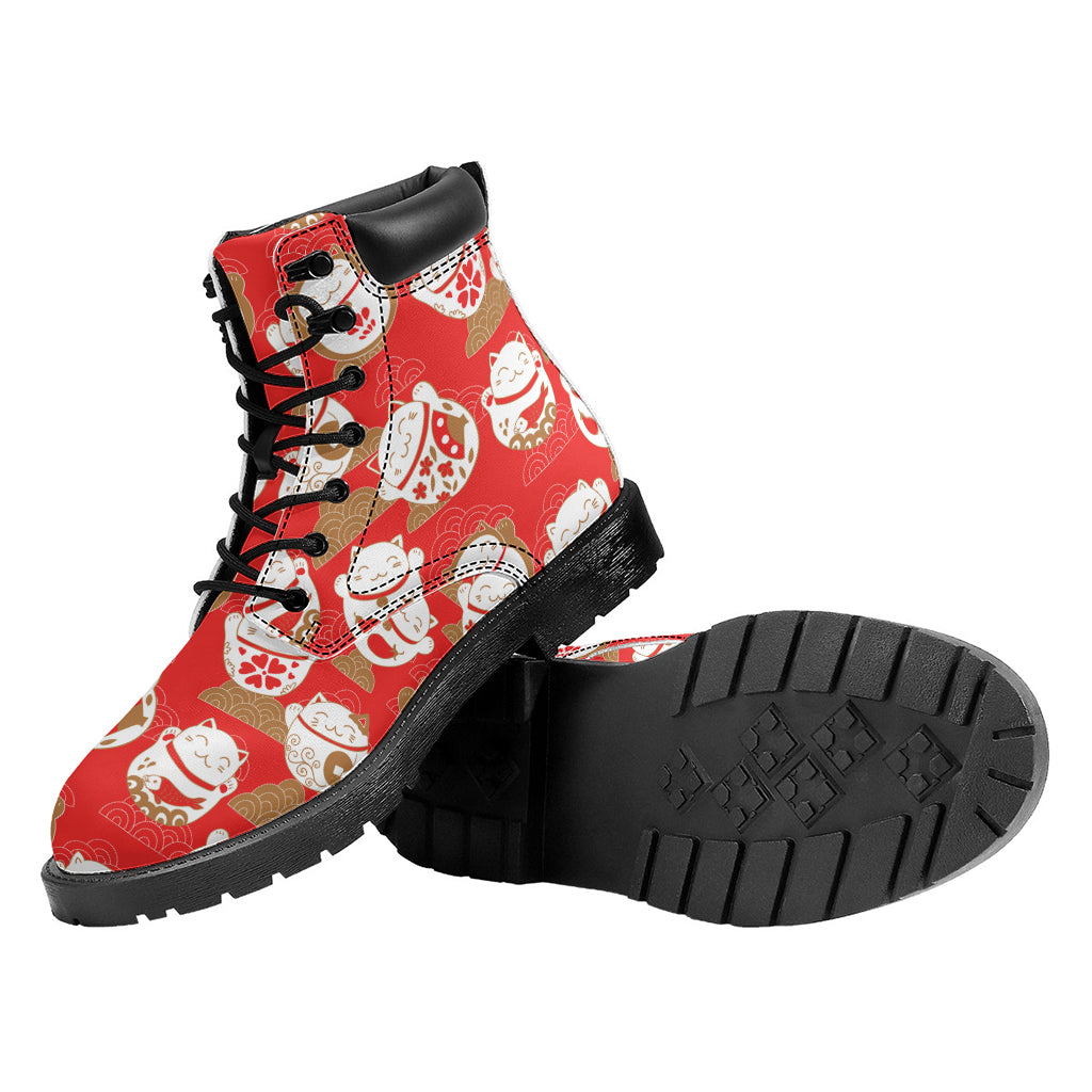 Japanese Lucky Cat Pattern Print Work Boots
