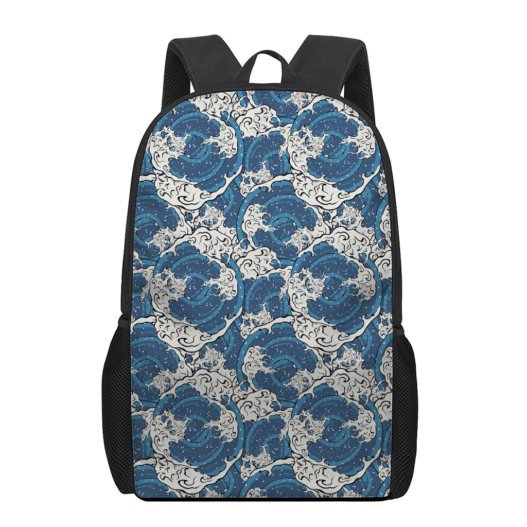 Japanese Ocean Wave Pattern Print 17 Inch Backpack