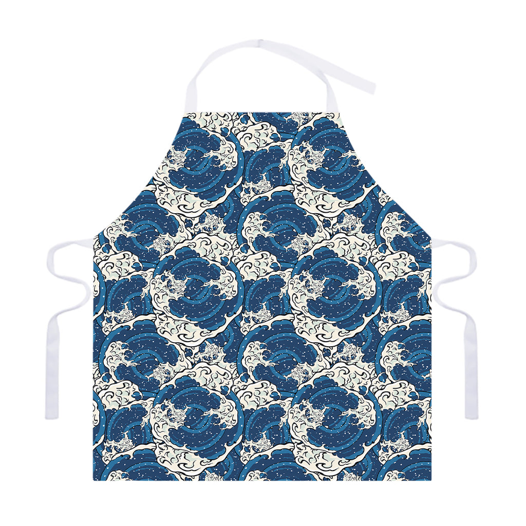 Japanese Ocean Wave Pattern Print Adjustable Apron