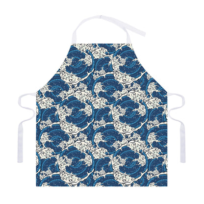 Japanese Ocean Wave Pattern Print Adjustable Apron