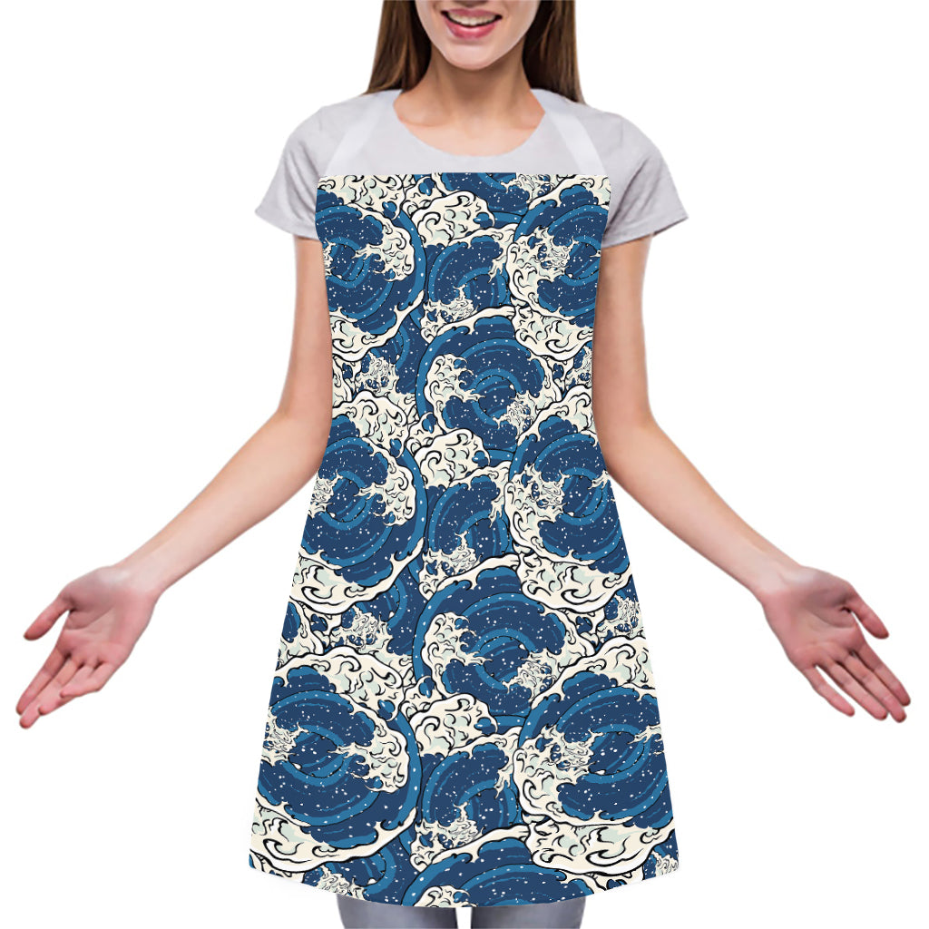 Japanese Ocean Wave Pattern Print Adjustable Apron