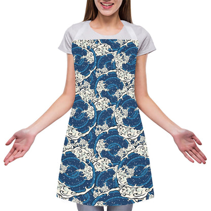 Japanese Ocean Wave Pattern Print Adjustable Apron