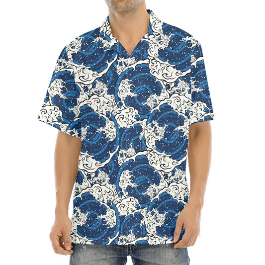 Japanese Ocean Wave Pattern Print Aloha Shirt