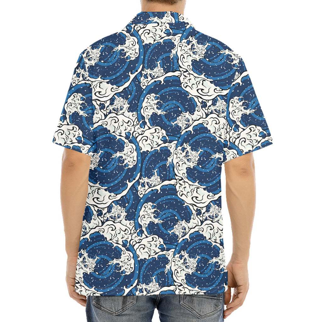 Japanese Ocean Wave Pattern Print Aloha Shirt