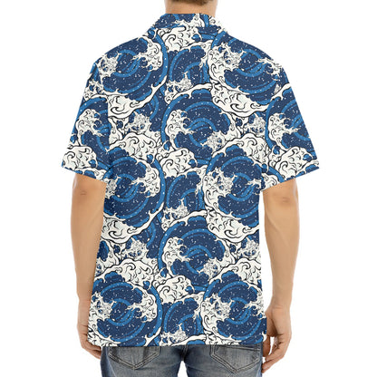 Japanese Ocean Wave Pattern Print Aloha Shirt