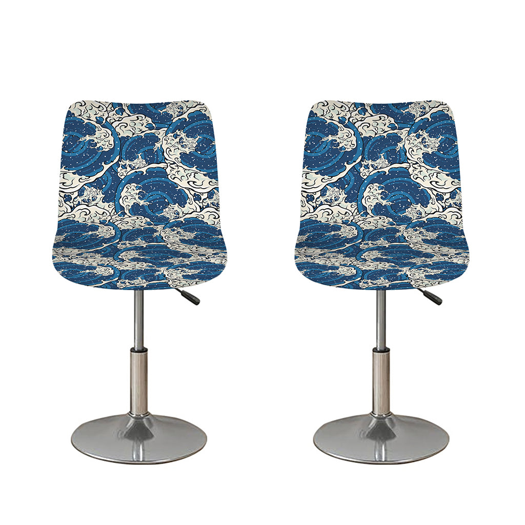 Japanese Ocean Wave Pattern Print Bar Stool Covers