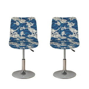 Japanese Ocean Wave Pattern Print Bar Stool Covers