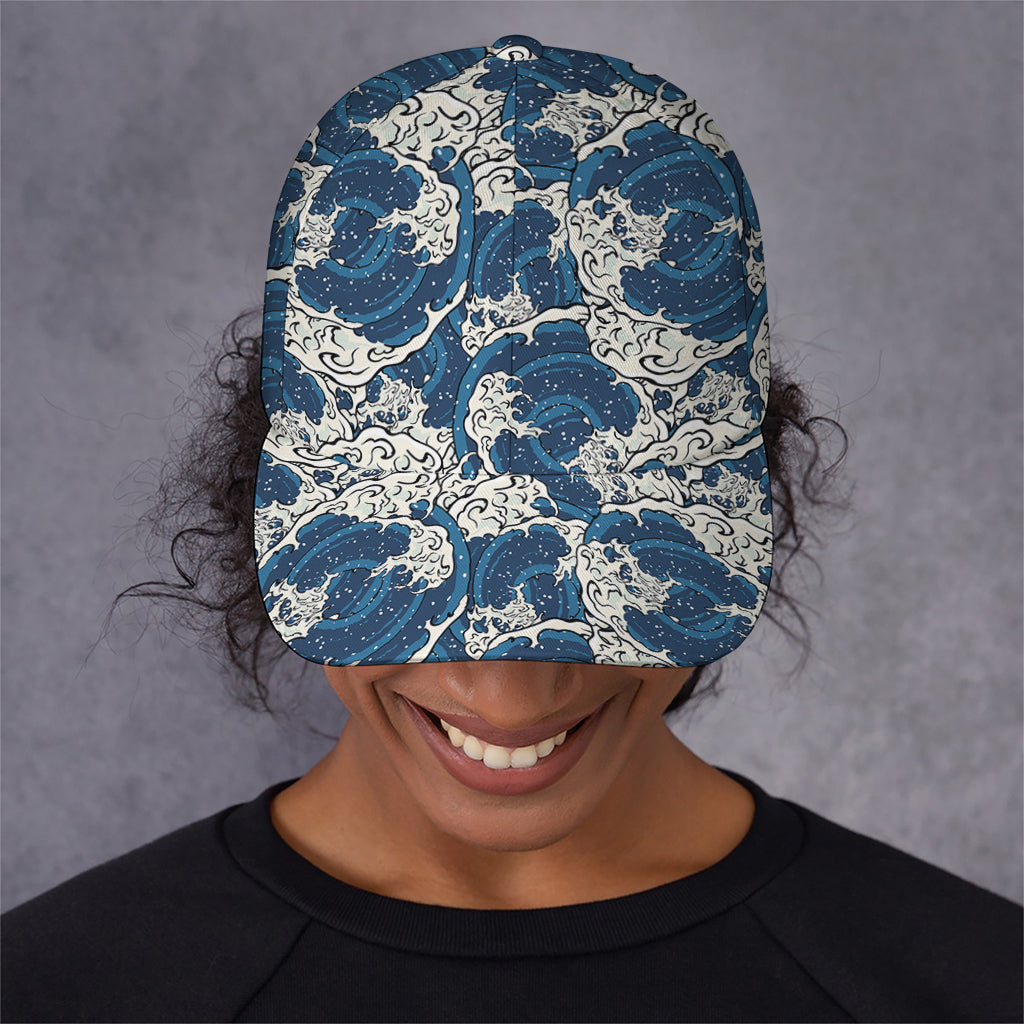 Japanese Ocean Wave Pattern Print Baseball Cap