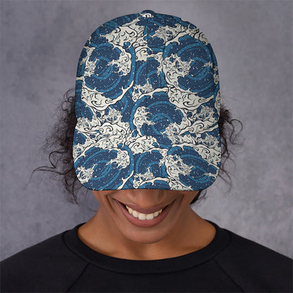 Japanese Ocean Wave Pattern Print Baseball Cap