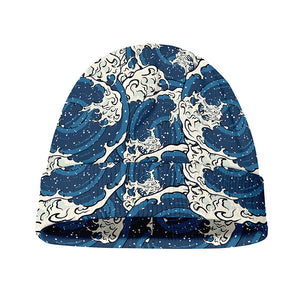 Japanese Ocean Wave Pattern Print Beanie