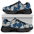 Japanese Ocean Wave Pattern Print Black Chunky Shoes