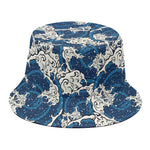Japanese Ocean Wave Pattern Print Bucket Hat