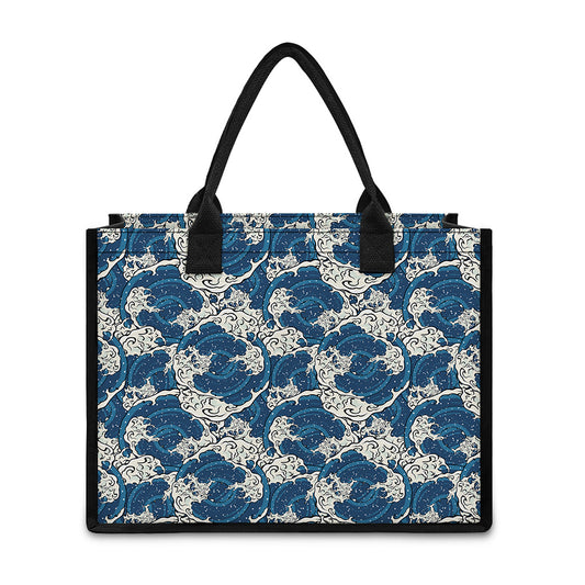 Japanese Ocean Wave Pattern Print Canvas Tote Bag