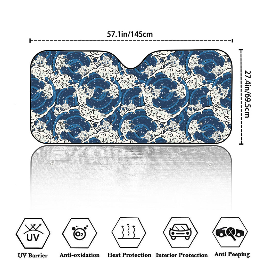 Japanese Ocean Wave Pattern Print Car Windshield Sun Shade