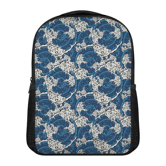 Japanese Ocean Wave Pattern Print Casual Backpack