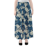 Japanese Ocean Wave Pattern Print Chiffon Maxi Skirt