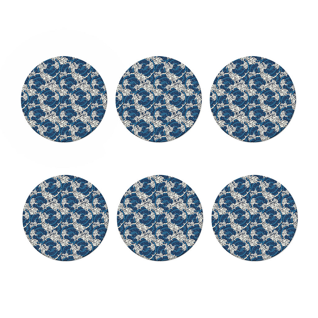 Japanese Ocean Wave Pattern Print Coaster Set