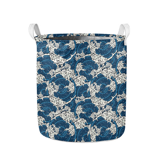 Japanese Ocean Wave Pattern Print Collapsible Laundry Basket