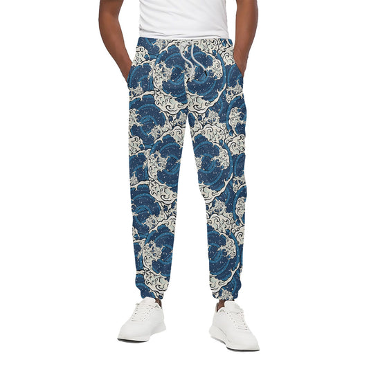 Japanese Ocean Wave Pattern Print Cotton Pants