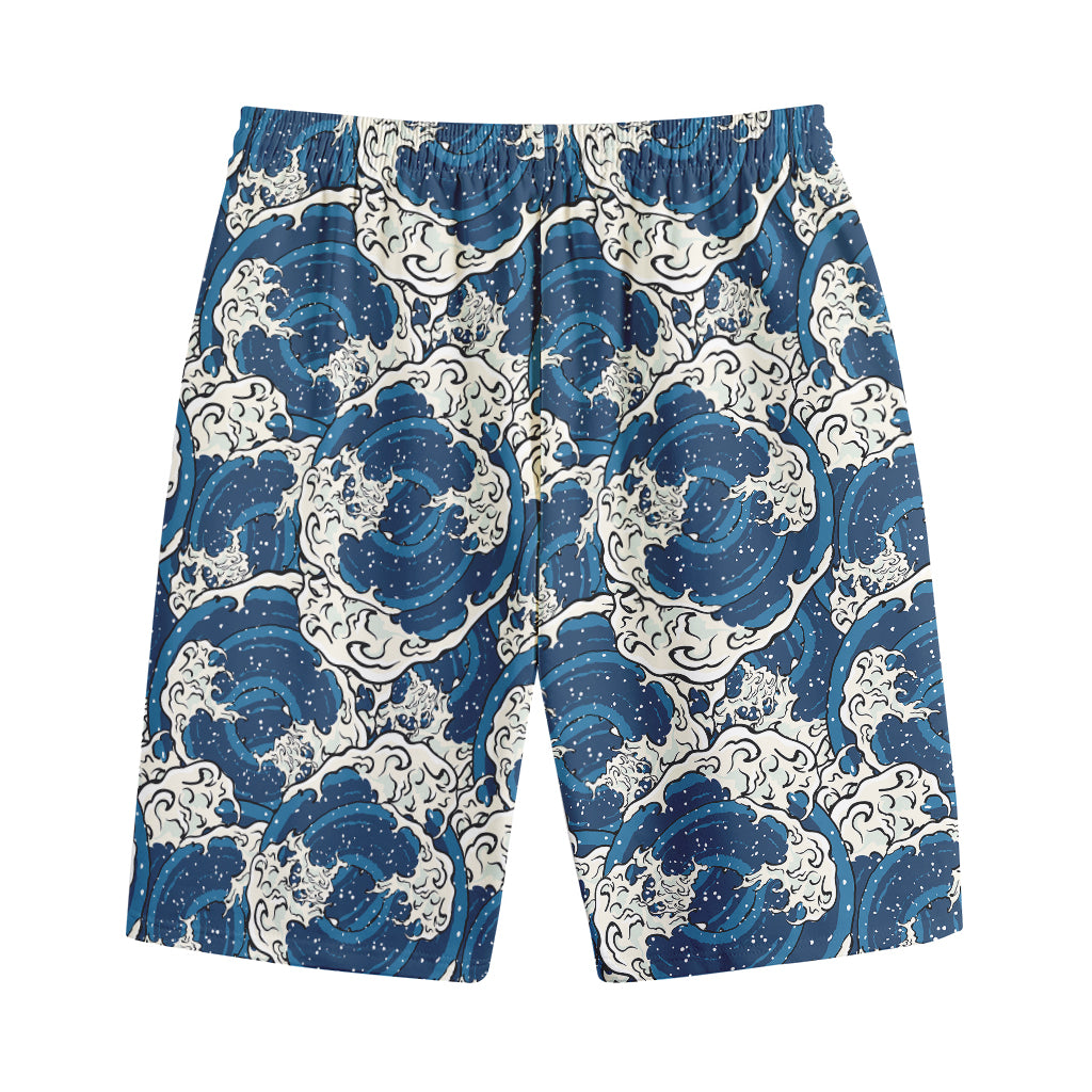 Japanese Ocean Wave Pattern Print Cotton Shorts