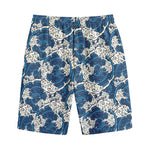 Japanese Ocean Wave Pattern Print Cotton Shorts