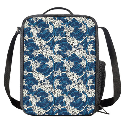 Japanese Ocean Wave Pattern Print Crossbody Lunch Bag