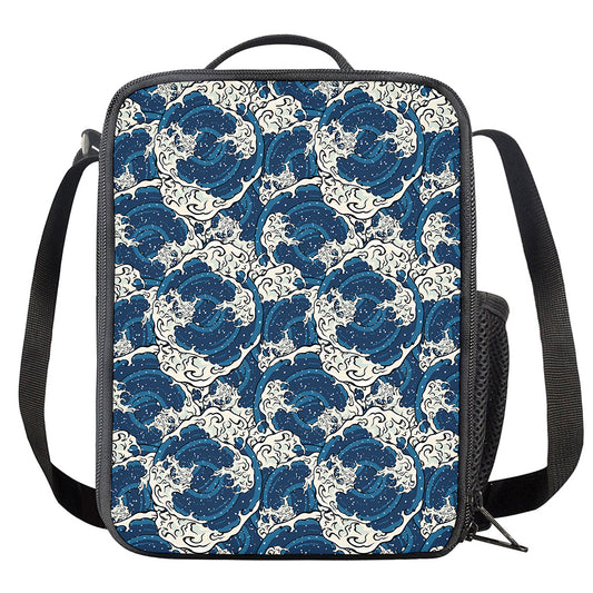 Japanese Ocean Wave Pattern Print Crossbody Lunch Bag