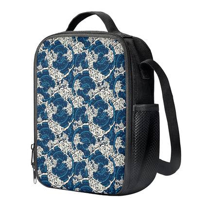 Japanese Ocean Wave Pattern Print Crossbody Lunch Bag