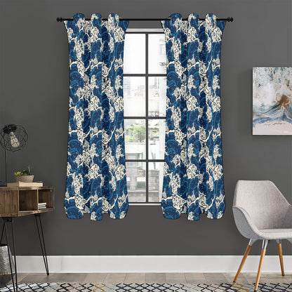 Japanese Ocean Wave Pattern Print Curtain
