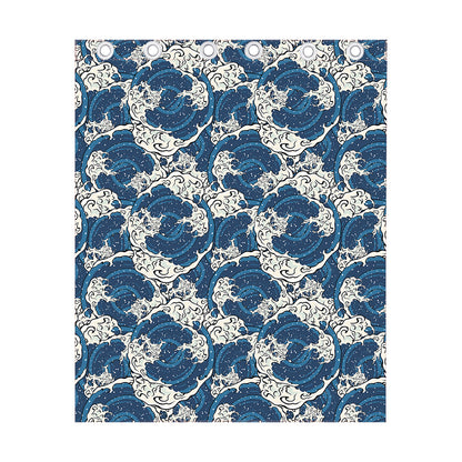 Japanese Ocean Wave Pattern Print Curtain