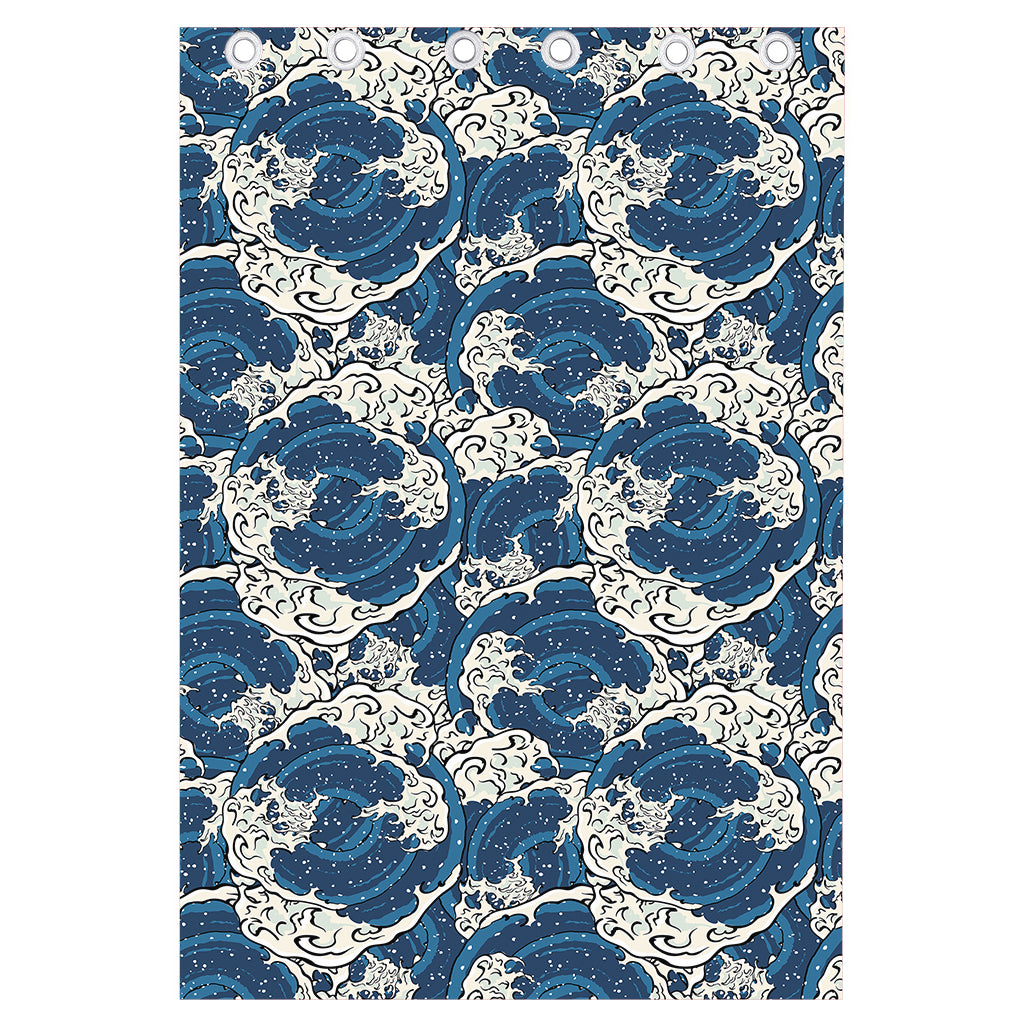Japanese Ocean Wave Pattern Print Curtain