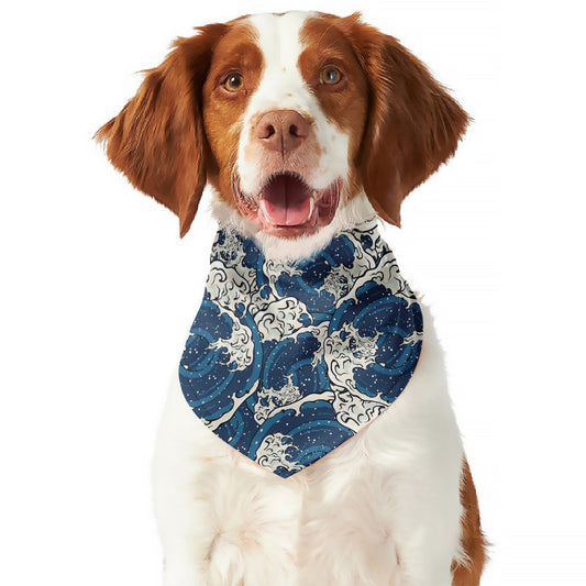 Japanese Ocean Wave Pattern Print Dog Bandana