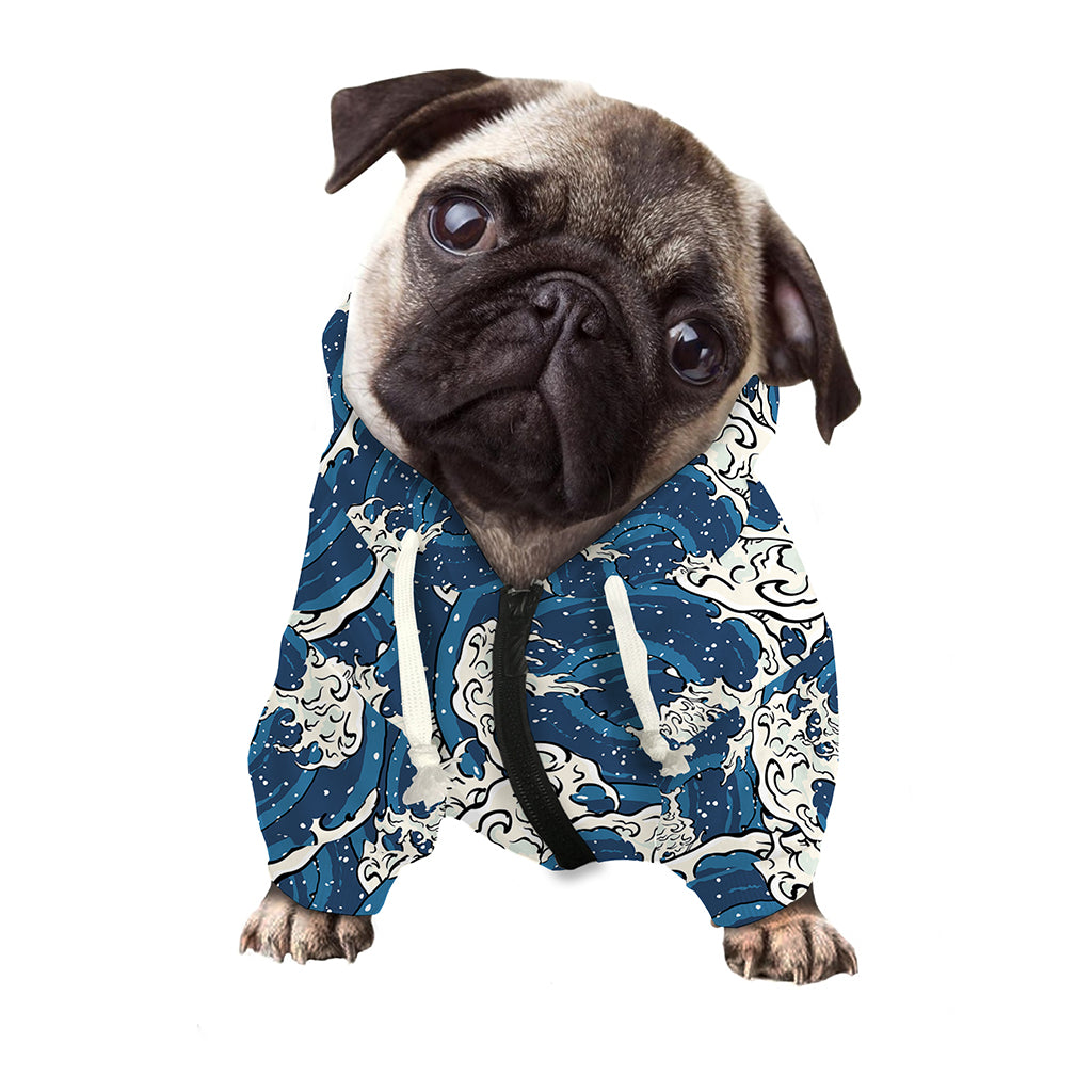 Japanese Ocean Wave Pattern Print Dog Zip Up Hoodie