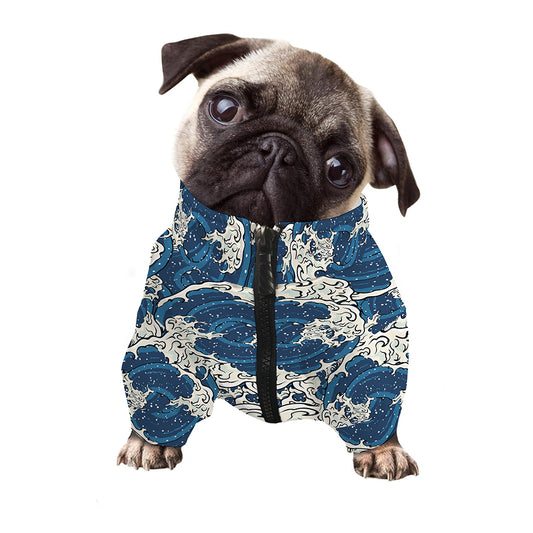 Japanese Ocean Wave Pattern Print Dog Zip Up Jacket