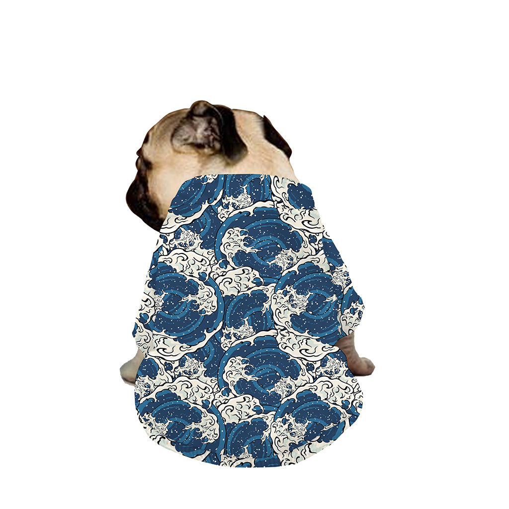 Japanese Ocean Wave Pattern Print Dog Zip Up Jacket