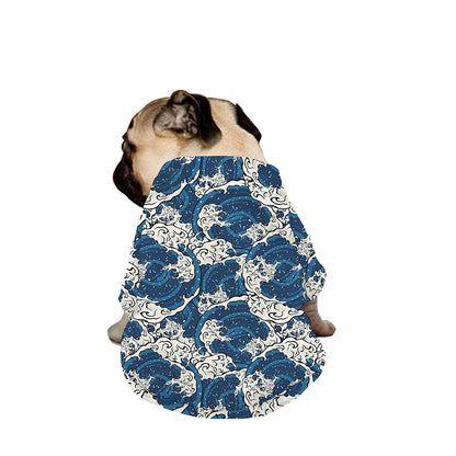 Japanese Ocean Wave Pattern Print Dog Zip Up Jacket