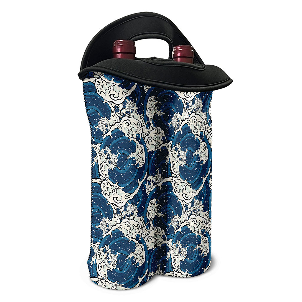 Japanese Ocean Wave Pattern Print Double Neoprene Wine Tote