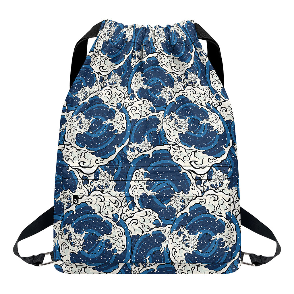 Japanese Ocean Wave Pattern Print Drawstring Backpack
