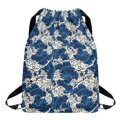 Japanese Ocean Wave Pattern Print Drawstring Backpack