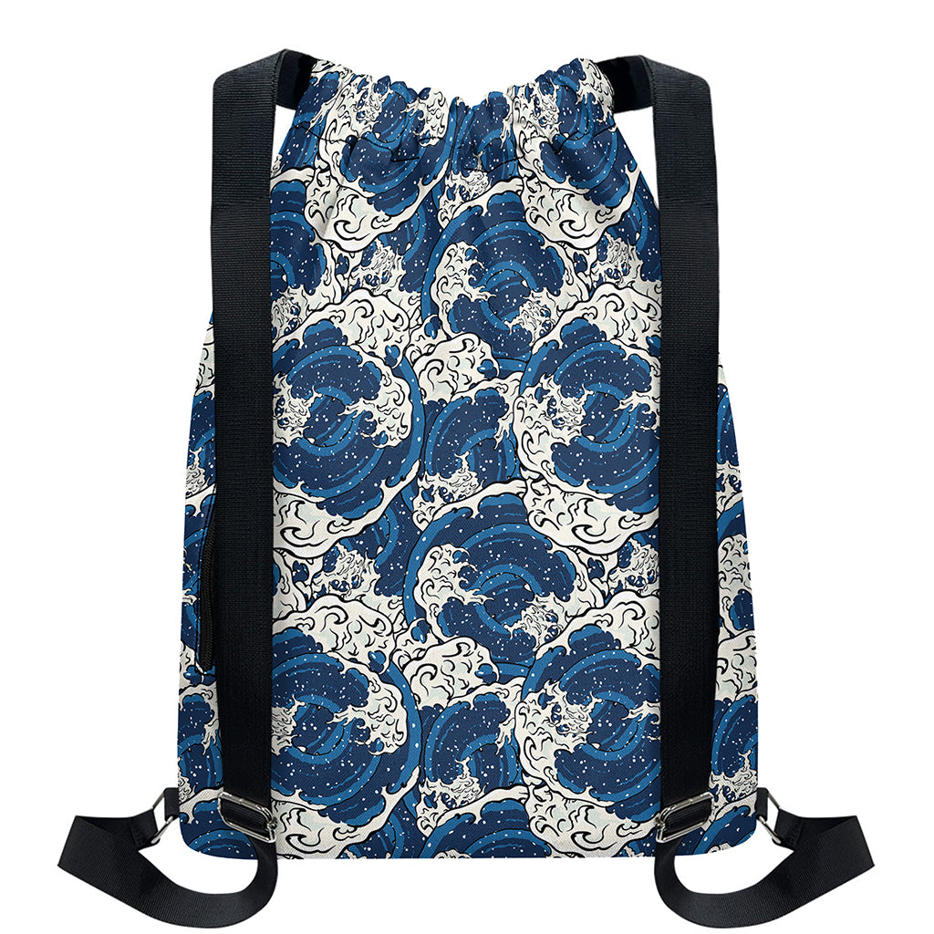 Japanese Ocean Wave Pattern Print Drawstring Backpack