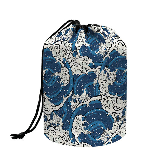 Japanese Ocean Wave Pattern Print Drawstring Makeup Bag