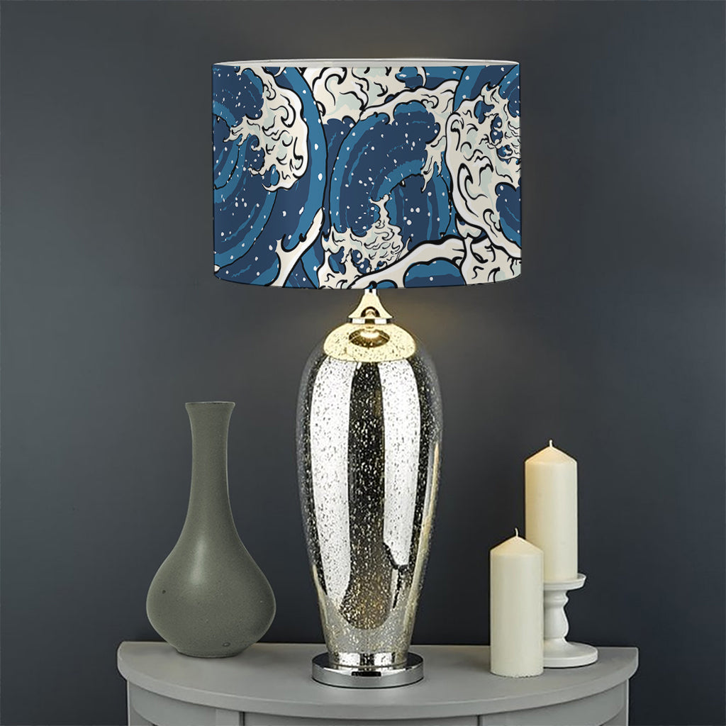 Japanese Ocean Wave Pattern Print Drum Lamp Shade