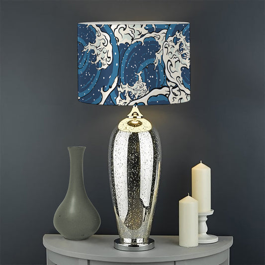 Japanese Ocean Wave Pattern Print Drum Lamp Shade
