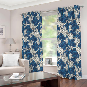 Japanese Ocean Wave Pattern Print Extra Wide Grommet Curtains