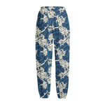 Japanese Ocean Wave Pattern Print Fleece Lined Knit Pants