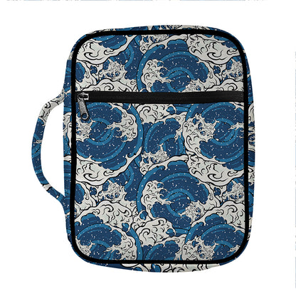 Japanese Ocean Wave Pattern Print Front Pocket Bible Bag